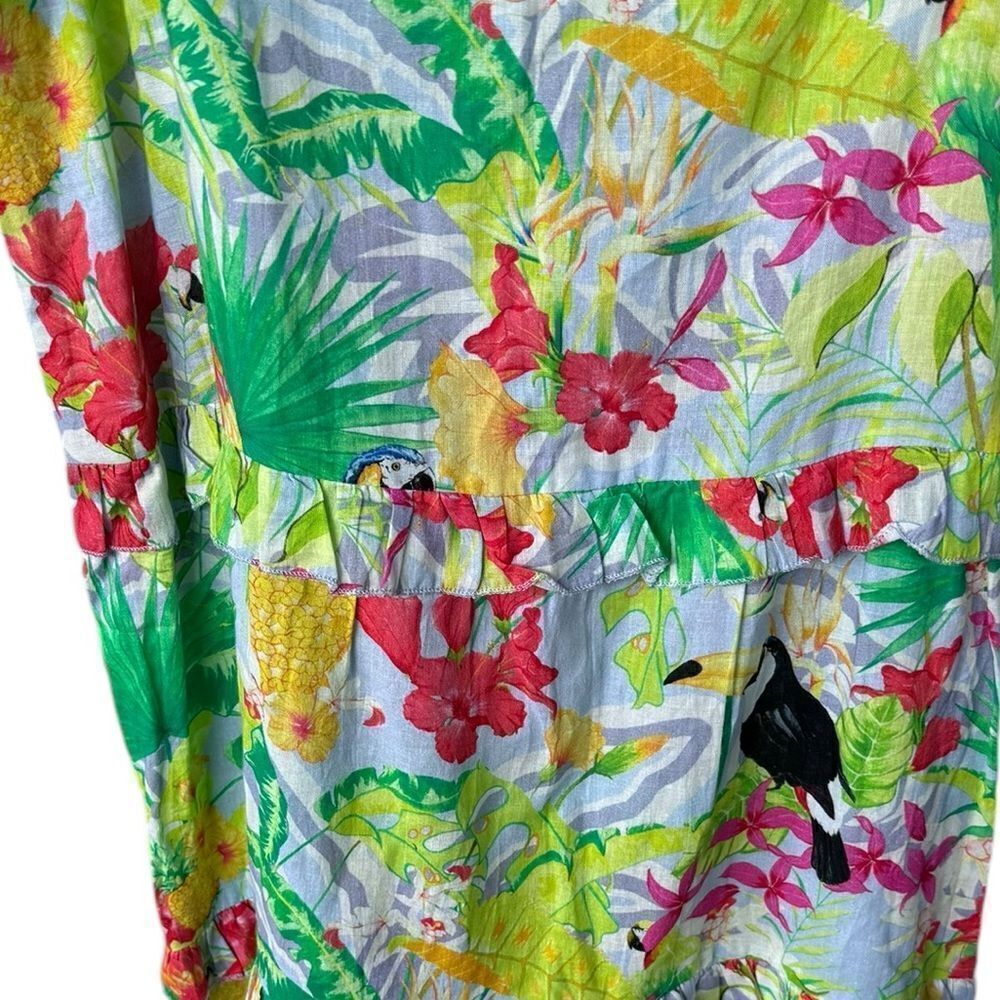 Just Bellina Vanvas Mariko Flutter Maxi Dress Lime Tropical Toucan S View 3